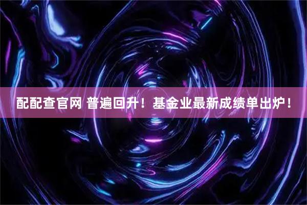 配配查官网 普遍回升！基金业最新成绩单出炉！