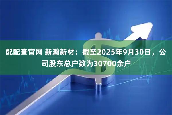 配配查官网 新瀚新材：截至2025年9月30日，公司股东总户数为30700余户